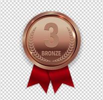 Champion Art Bronze Medal with Red Ribbon Icon Sign First Place Isolated on Transparent Background. Vector Illustration