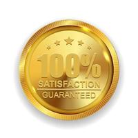 100 Satisfaction Guaranteed Golden Medal Label Icon Seal  Sign Isolated on White Background. Vector Illustration