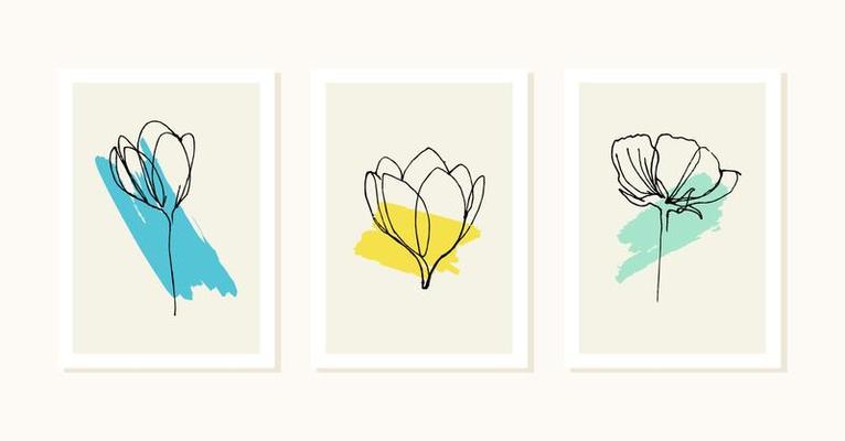 Wall art set of minimalistic printable prints. Wall art for bedroom, living room and office decor. Hand drawn vector design elements. Vector illustration.