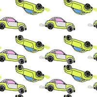 Cute sportcar seamless pattern. Transport wallpaper. Kids hand drawn automobile background. vector