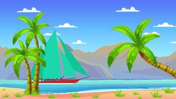 île tropicale et le bateau en été video