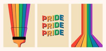 Set of abstract Pride month LGBT posters. Wall decor with rainbow stripes.