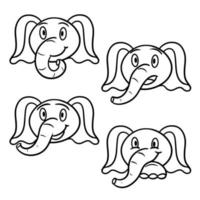 Vector image. A set of animals, funny emotions of a cartoon elephant, a line. Monochrome illustration, coloring book.