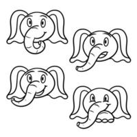 Vector image. A set of animals, funny emotions of a cartoon elephant, a line. Monochrome illustration, coloring book.