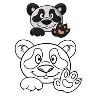 A set of illustrations for coloring books, Cute little panda smiles, cute fluffy pandas in cartoon style, vector illustration on a white background