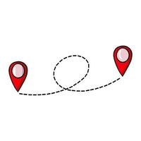 Red markers map icon, buttons for marking travel, vector illustration in cartoon style on a white background