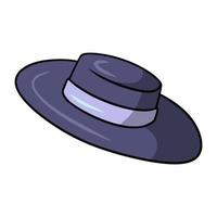 Dark elegant hat, sun hat, vector illustration in cartoon style on white background