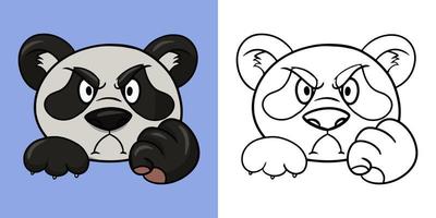 conjunto horizontal de ilustraciones para libros de colorear, lindos pandas enojados, estilo de dibujos animados, ilustración vectorial vector