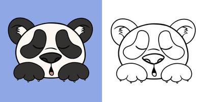 lindo panda duerme, lindos pandas esponjosos en estilo de dibujos animados, conjunto horizontal de ilustraciones para colorear libros, ilustración vectorial vector