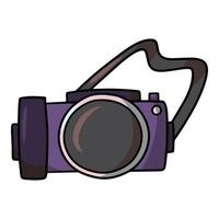 Camera with a large lens, for travel, cartoon vector illustration on a white background