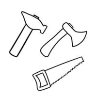 Vector Monochrome illustration, coloring book. A set of pictures with garden tools, tools for repairing apartments and cottages, for construction work