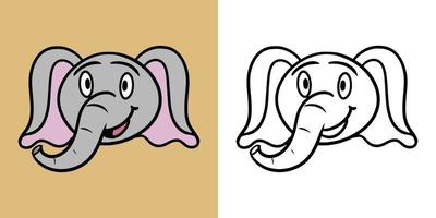 Horizontal set of illustrations for coloring books, Cute little smiles of elephants in cartoon style, vector illustration