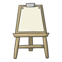 Wooden easel with a sheet of paper, vector illustration in cartoon style on a white background