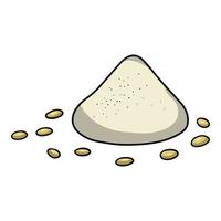 A handful of flour with grains, sprinkled salt, vector illustration in cartoon style on a white background