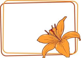 Rectangular invitation card, greeting card, orange lily on a transparent background with an empty space for the text. Vector illustration.