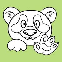 Cute little panda laughs, cute fluffy pandas in cartoon style, vector illustration on green background. Monochrome illustration, coloring book.