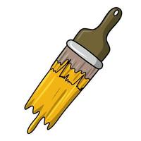 Yellow paint brush, Wide brush with yellow paint, drawing tool, vector cartoon illustration on a white background