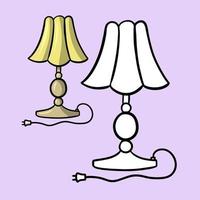 A set for a coloring book. Table lamp with yellow shade in cartoon style , vector illustration on a light background