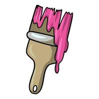 Cartoon picture, Wide brush with pink paint, drawing tool, vector illustration on a white background