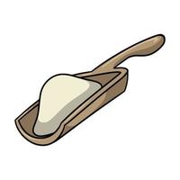 Wooden spatula with flour, scoop with white salt, vector illustration in cartoon style on a white background