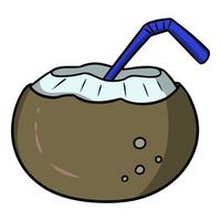 Exotic drink, coconut juice with a straw, vector illustration in cartoon style on a white background