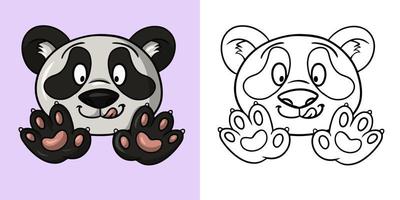 Horizontal set of illustrations for coloring books, Cute little panda smiles, cute fluffy pandas in cartoon style, vector illustration