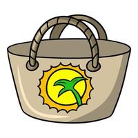 Beige beach bag with a bright pattern, travel attribute, vector cartoon illustration on a white background