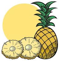 Ripe pineapple with slices, a card with a round empty space for copying, vector illustration