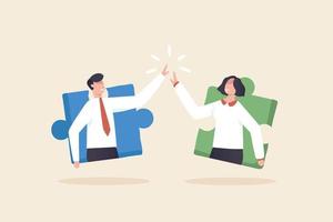 The concept of people collaboration and business connection. Company development strategy and progress through cooperation and teamwork. Jigsaw puzzle with Collaborative Ideas. vector