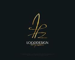 Diseño de logotipo inicial hz con elegante estilo de escritura a mano dorada. logotipo o símbolo de la firma hz para bodas, moda, joyería, boutique, identidad botánica, floral y empresarial vector