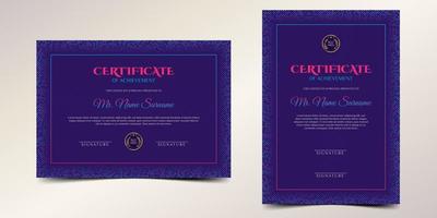 blue and magenta certificate of achievement border template with luxury badge and dots pattern vector