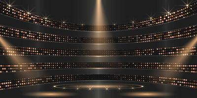 Award backdrop empty stage with golden sparkle and spotlight vector