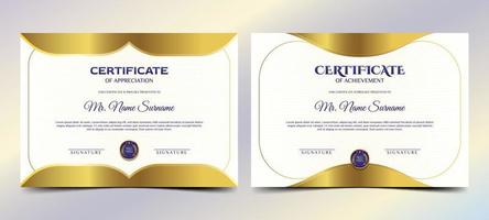 White and gold certificate of achievement border template with luxury badge and line pattern vector