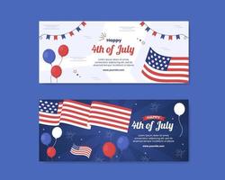 4th of July Happy Independence Day USA Horizontal Banner Social Media Template Vector Cartoon Illustration