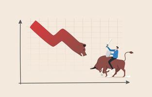 Bullish vs Bearish Markets. Bull and bear face off in stock market exchange. Up and down market competition stock market trends. Graph, Stock exchange, Financial, Bitcoin. vector