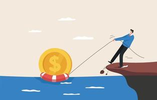 Overcome a Financial Crisis, Solve the financial crisis economic downturn. Coping with inflation. currency, savings, money, dollar, bankruptcy, finance, lifebelt. vector