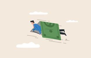 financial freedom. financial success. management and wealth. Smart in making money. Specialize in making profits. Businessman flying with money banknote vector