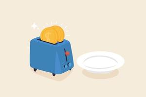 Make money concept. Using money to create new opportunities.  Burnt money on Toaster. vector