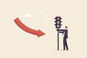 Stop Loss, Stock Market Crisis, Currency Crisis, Market Volatility. A businessman stops losing profits by using traffic lights. vector