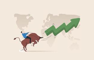 corrida de toros o tendencia alcista del mercado en moneda criptográfica o acciones. la recuperación de la economía o del mercado de valores del estancamiento. vector