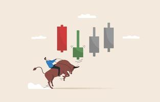 Bull run or bullish market trend in crypto currency or stocks. The recovery of the economy or the stock market from the stagnation. The candlestick reversed an uptrend. vector