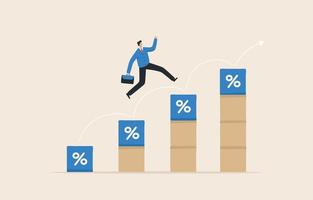 Growth Business. a percentage increase or capital profit, growth in a job or corporate company, company profit. Successful businessmen walk up to the highest graph. vector