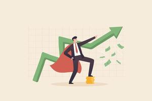 Successful traders make profits by trading investments. stock market success or cryptocurrency. Dreamstime.comBusinessman in black, red cape and arrow graph. vector