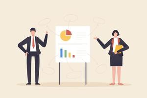 Business men and women presenting business growth information or big data. Business team presentations, Work progress presentations or portfolio ideas. vector