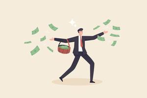 Increase happiness with money.Happy Businessman throwing money, Feeling joyful and delighted with dividends from successful investments. Satisfied with salary or salary increase financial victory. vector