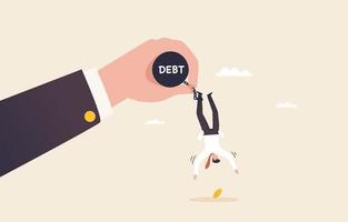 Debt, financial loss problem, no money left, high expenses, investment risk, debt payment. businessman with debt weight. vector