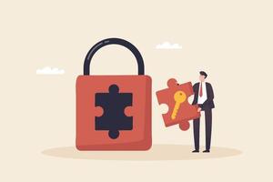 The key to success Jigsaw puzzles, problem solving, reflection and analysis of new solutions and results for success. Unlock access to business secrets. vector