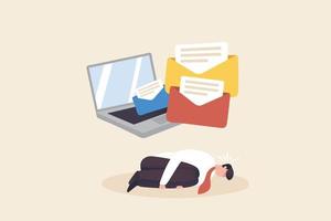 Burnout Syndrome. mental problem or stressful from too much workload.  Male employees are tired of answering emails. vector
