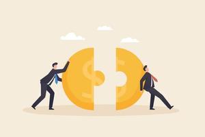 Partnership for business success, Fundraising and venture capital Business expansion or merger.  Business partner connect Dollar coin jigsaw puzzle together. vector