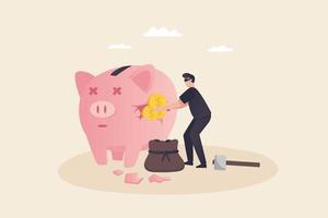 financial crime security issue financial data breach Banking or other currency security. Criminals use bombs to steal deposits from piggy banks. vector